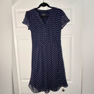 MSK Navy and Light Pink Polka Dot Midi Dress